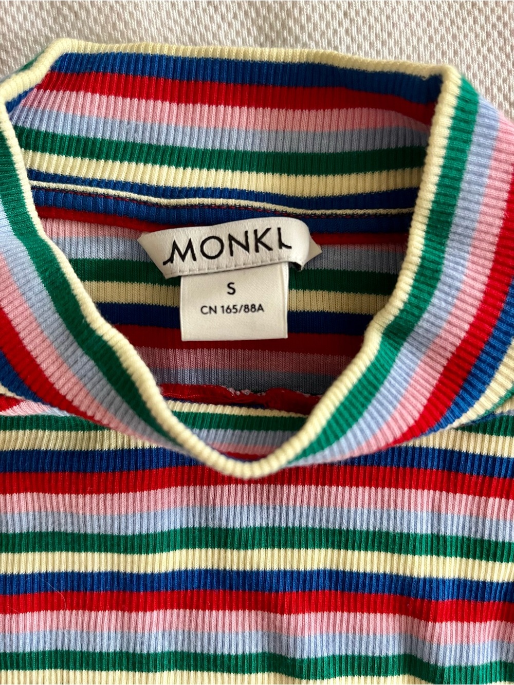 Monki Multistripe Ribbed Long Sleeve Mock Neck- Green, Red, Blue, Pink, Yellow